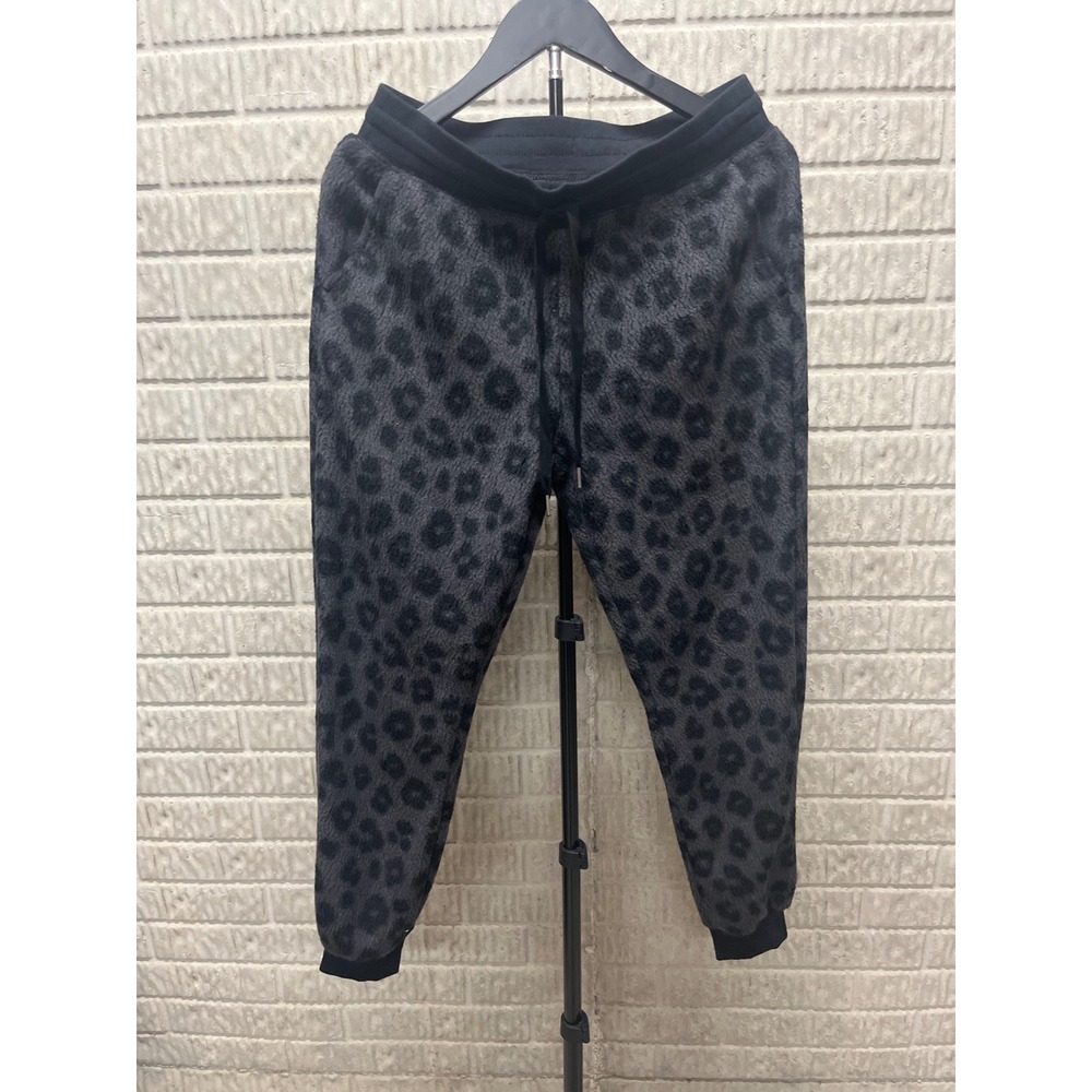 Old Navy Womens Small Grey Black Leopard Print Faux Fur Plush Joggers Sweatpants